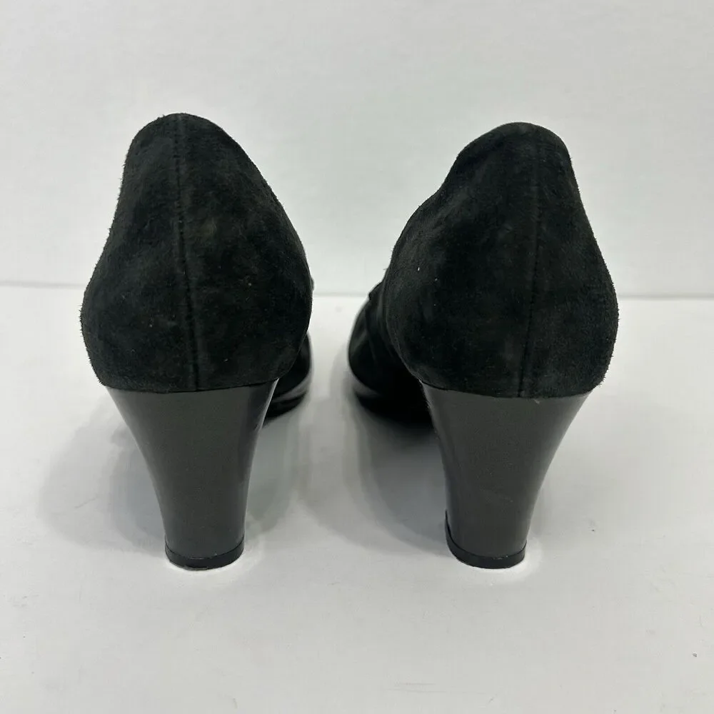 Clarks Diamond Suede Patent Leather Black Double Strap Mary Jane Heels Size 10M - Picture 4 of 7